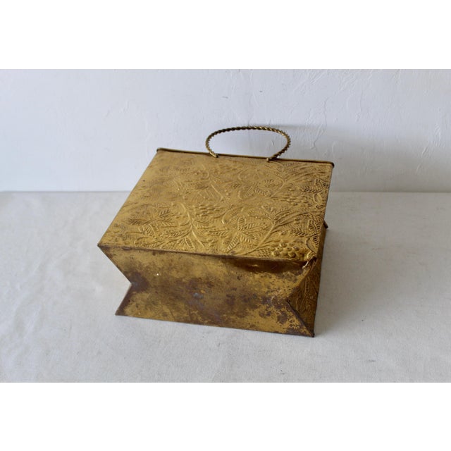 Brass 1970s Sarreid Ltd Style Embossed Brass Shopping Tote Bag Magazine Holder For Sale - Image 8 of 11
