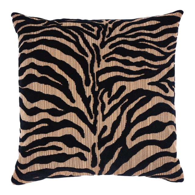 Schumacher Regine Strie Velvet 20" Pillow in Ebony For Sale