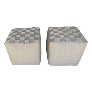 Cube Ottomans in Ralph Lauren Tweed - A Pair For Sale