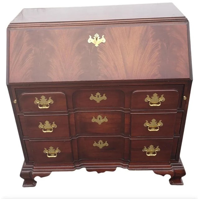 Vintage Thomasville Georgian Flame Mahogany Blockfront Secretary Desk For Sale - Image 10 of 12