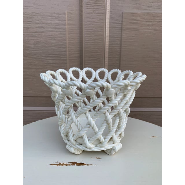 Ceramic French Country Trompe l'Oeil Porcelain Rope Basket Cachepot For Sale - Image 7 of 10