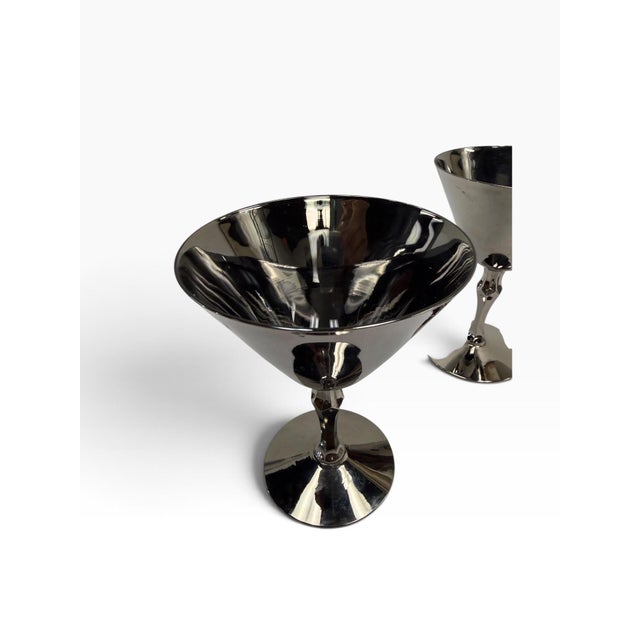 Art Deco Vintage Art Deco Style Gunmetal Nude Lady Stem Martini Glasses - Set of 4 For Sale - Image 3 of 7