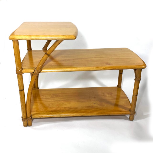 1950s HeywoodWakefield Maple, Bamboo & Rattan Stepped Side Table