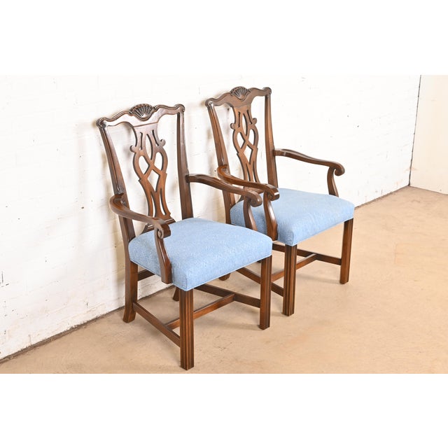 Drexel Heritage Drexel Heritage Georgian Carved Mahogany Armchairs or Dining Captain Chairs, Pair For Sale - Image 4 of 12