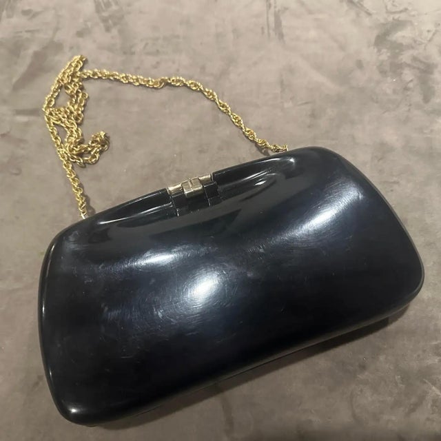 1940s Art Deco Black Bakelite and Brass Italian Evening Bag For Sale - Image 6 of 15