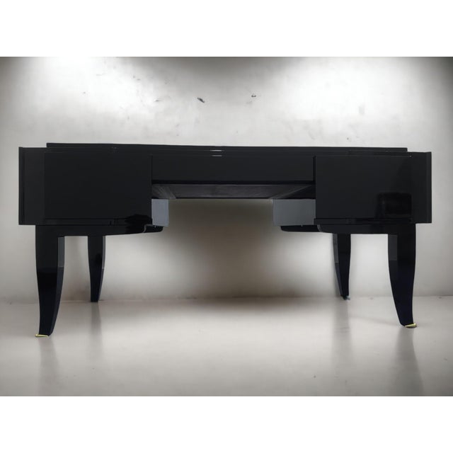French Art Deco Black Lacquered Executive Desk, 1930s For Sale - Image 9 of 18