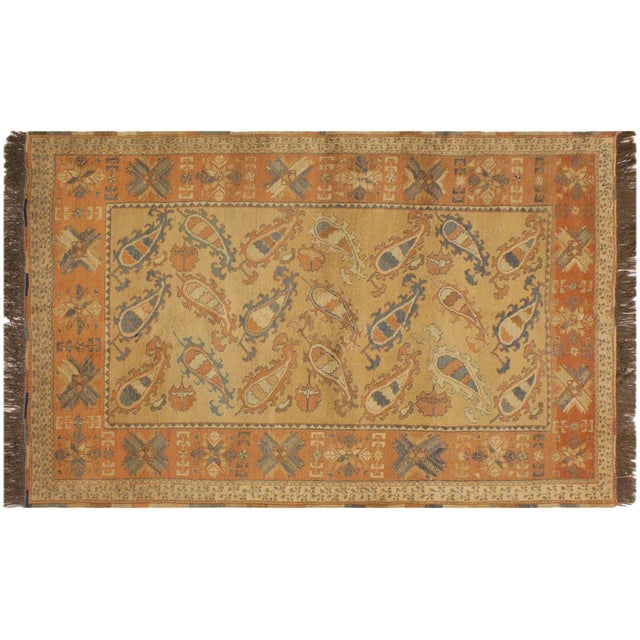1970s Vintage Soumakh Russel Tan Rust Wool Rug- 5'8 X 7'5 For Sale - Image 9 of 9