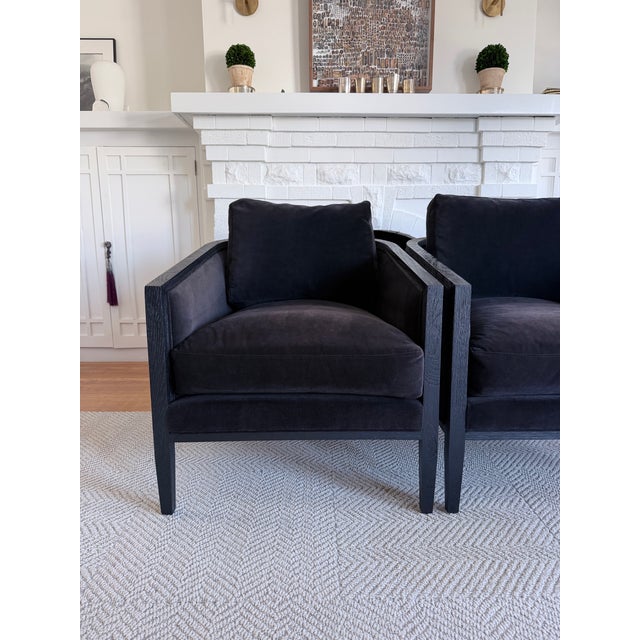 Sold as a pair - 2 Restoration Hardware French Contemporary Barrelback Chairs from 2020. Special Order of Brushed Black...