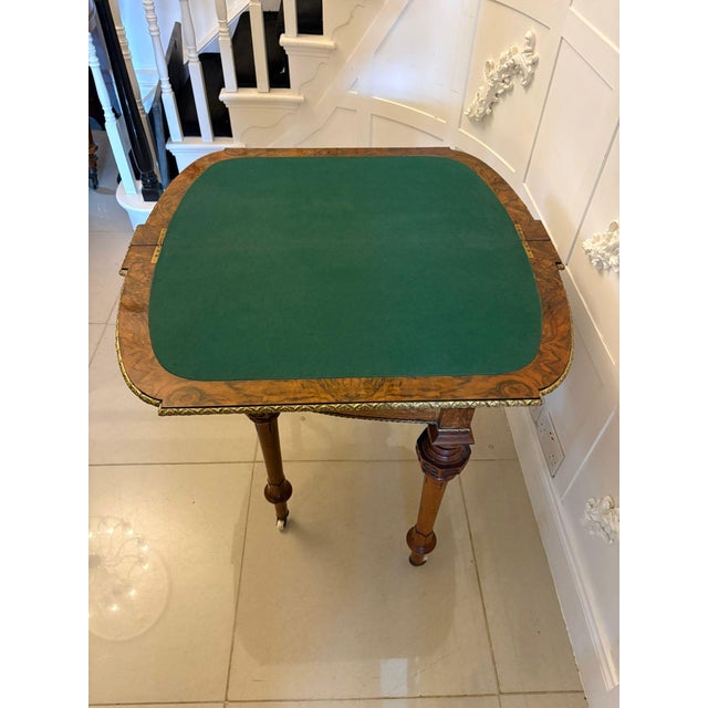 Wood Antique Victorian Burr Walnut Card Console Table with Ormolu Mounts and Inlay, 1850 For Sale - Image 7 of 17