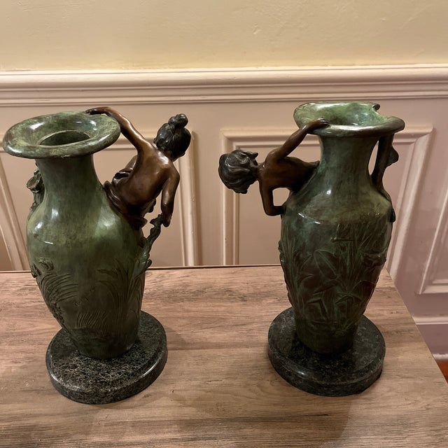 Metal Auguste Moreau Art Nouveau Vases - Pair For Sale - Image 7 of 12