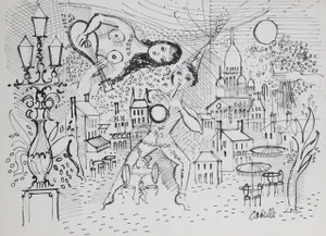 Paris Cafe Musicians, Charles Cobelle Pen and Ink Drawing