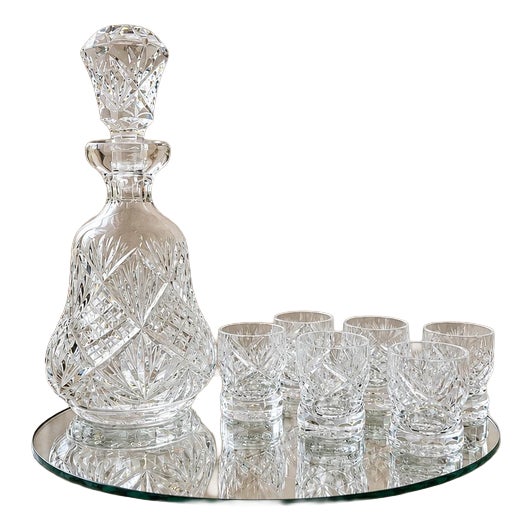 Crystal and Cut Glass Tray Shot Glasses, Set of 8 For Sale