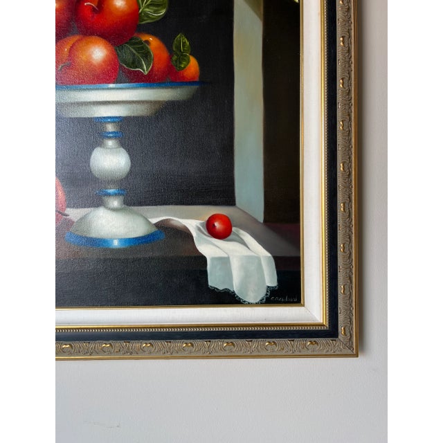 Black 80's Carlos A. Cadavid " Window With Fruits " Oil on Canvas Painting, Framed For Sale - Image 8 of 12