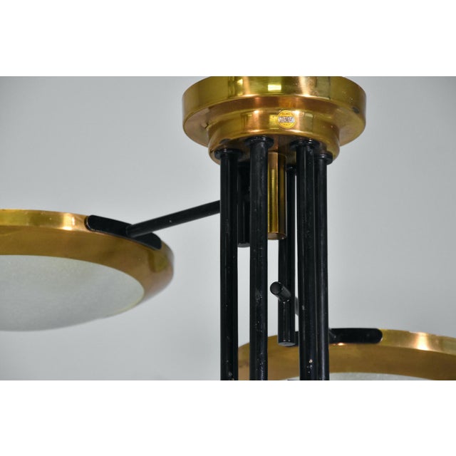 Stilnovo Six Disc Brass and Glass Ceiling Lamp from Stilnovo, Italy, 1950 For Sale - Image 4 of 14