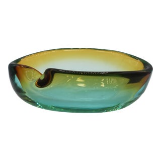 Circa 1950s Amber to Green Murano Glass Amporphous Form Cigar Ashtray For Sale
