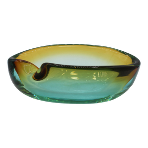 Circa 1950s Amber to Green Murano Glass Amporphous Form Cigar Ashtray
