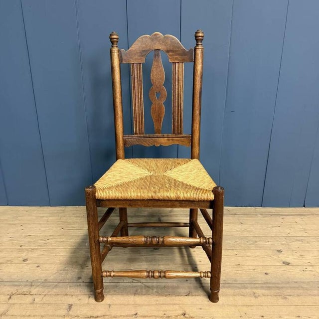 Dutch Oak Chair with Rush Seat For Sale - Image 3 of 14