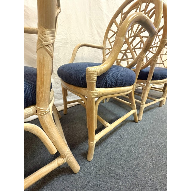 Vintage McGuire Style Cracked Ice Rattan and Rawhide Chairs- Set of 4 For Sale - Image 12 of 15