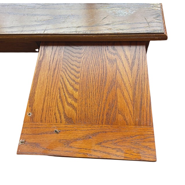 1950s Vintage Oak Double-Pedestal Executive Desk With Writing Slides and File Drawers For Sale - Image 5 of 11