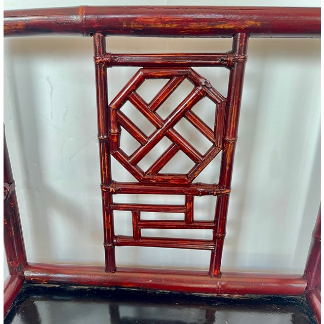 Antique Qing Dynasty Chinoiserie Fretwork Bamboo Rose Chairs a-Pair For Sale - Image 10 of 17
