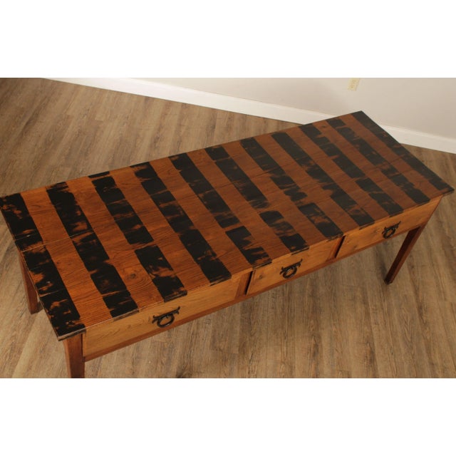 Rustic Late 20th Century Lorin Marsh Rustic Style Painted Top Long Console Table For Sale - Image 3 of 13