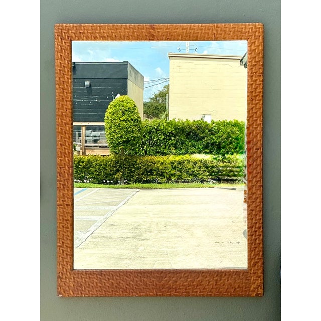 Brown Vintage Woven Leather Rectangular Mirror For Sale - Image 8 of 12