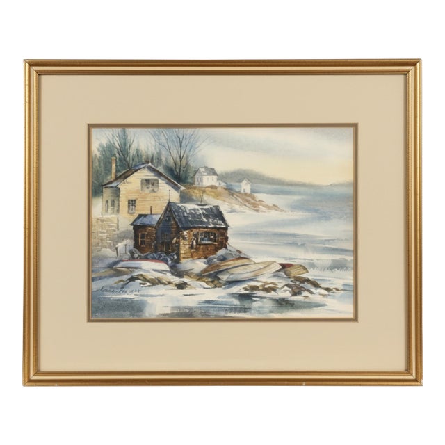 Arthur Fox 1977 New England Coastal Watercolor, Framed For Sale