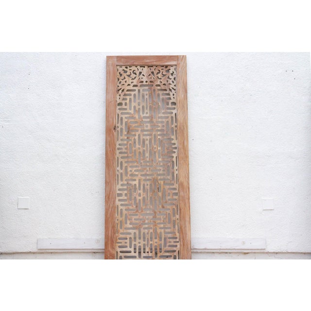 Wood Reconstructed Ethereal Whitewash Lattice Carved Door For Sale - Image 7 of 8
