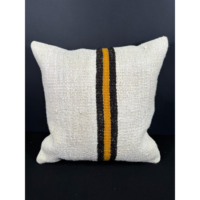 Turkish Hemp Pillow Cushion Natural Beige Black Cushion Cover 20"x20" For Sale - Image 4 of 4