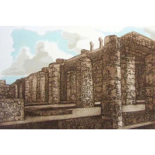 Impressionist Dean Meeker"Temple of Warriors" H.Signed Intaglio Collagraph Artwork For Sale - Image 3 of 5