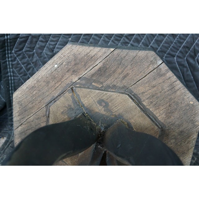 Vintage Arts & Crafts Oak Black Octagonal Plant Stand Pedestal Table 25" For Sale - Image 16 of 16