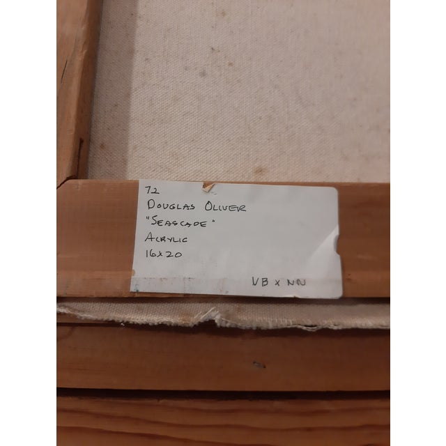 1970s Doug Oliver Painting "Seascape" on Canvas 16"x20" Wood Framed Early Work For Sale - Image 14 of 14