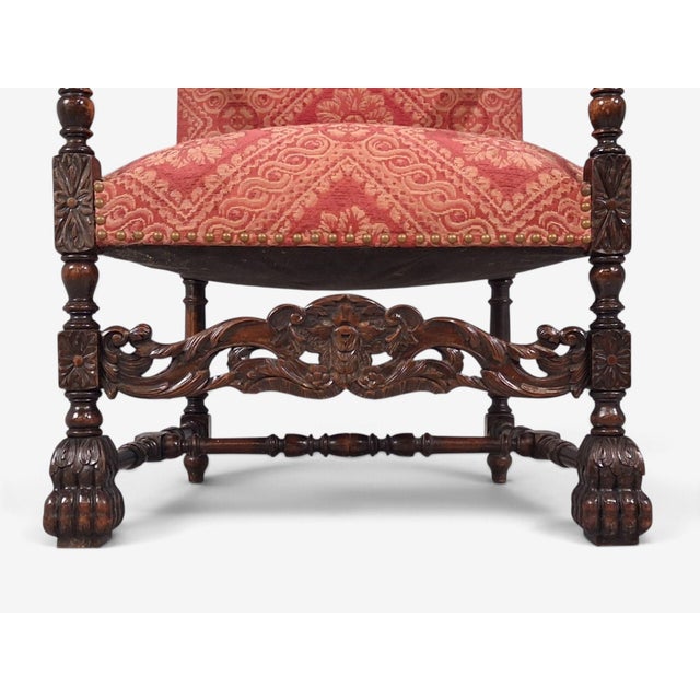 Baroque Style, Large Armchairs, Carved Wood, Red Damask, England, 1920s For Sale - Image 11 of 16