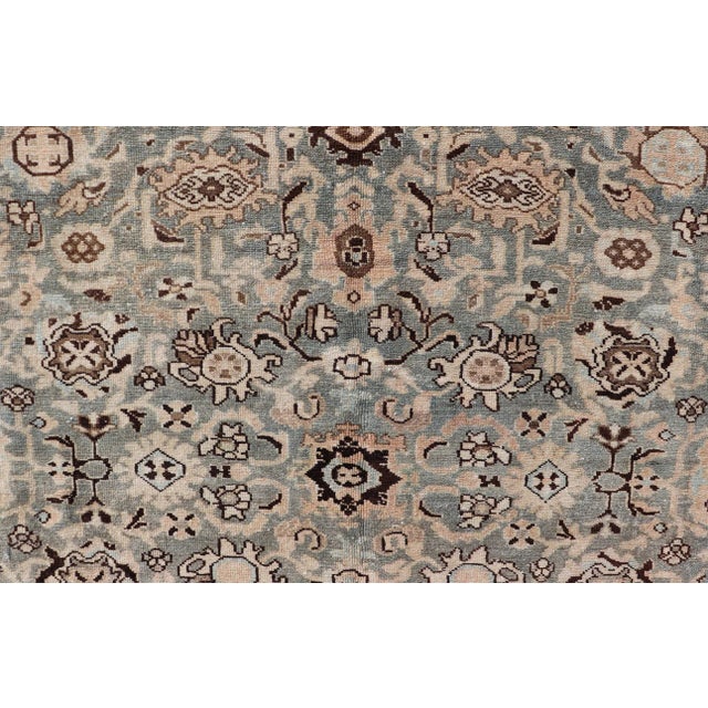 Light Green Early 20th Century All-Over Light Green Floral Antique Persian Hamadan Rug With Earthy Tones For Sale - Image 8 of 13
