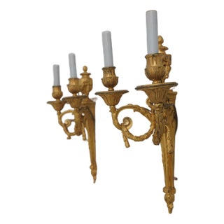 Vintage French Bronze Louis XVI Twin Arm Sconces - a Pair For Sale