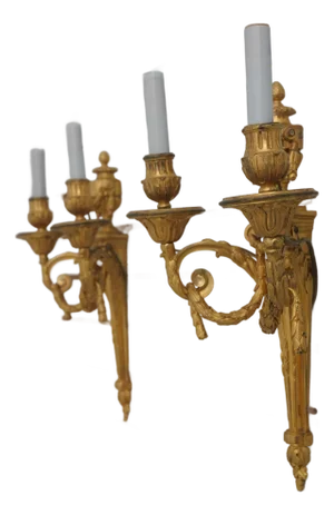 Vintage French Bronze Louis XVI Twin Arm Sconces - a Pair