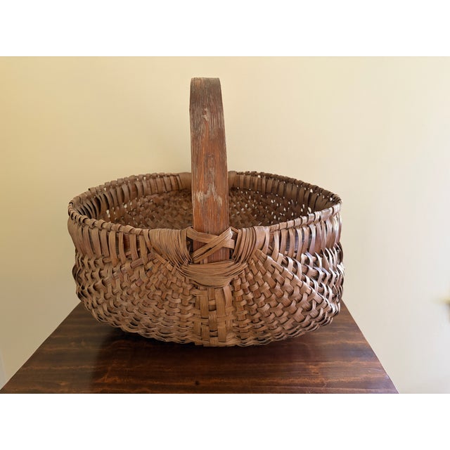 Wood Late 19th-Century American Oak Splint Gathering Basket For Sale - Image 7 of 10