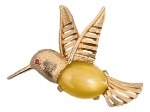 Vintage 1960s Signed Napier Goldtone Yellow Cabochon Hummingbird Brooch