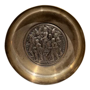 Vintage Medieval Knights Metal Dish Plate Ashtray Fia Lyon France