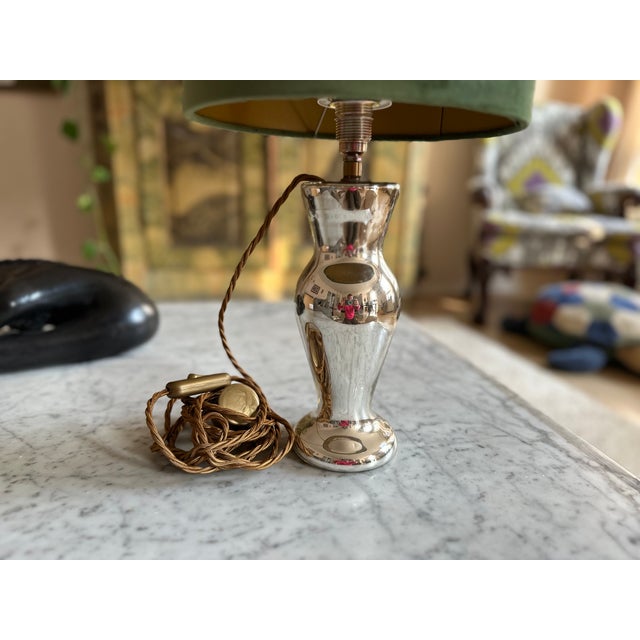 Olive Mercury Glass Table Lamp Bauernsilber with Velvet Shade For Sale - Image 8 of 17