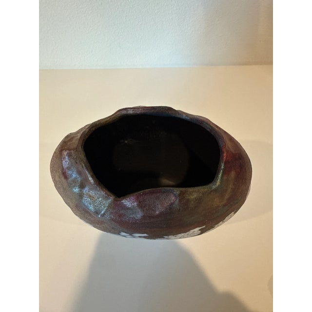 Raku piece with crackling glaze beautiful unpredictable patterns and special Colors