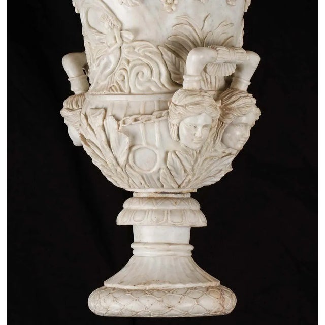 Late 18th Century Pair of Late 18th Century Italian Palatial Garden Urns/Medici Vases With Carved Marble For Sale - Image 5 of 6