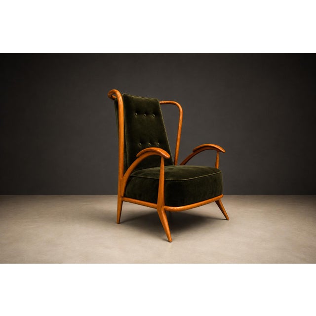 Armchair in Ivory Wood and Green Mohair by Giuseppe Scapinelli, Brazil, 1950s For Sale - Image 14 of 17