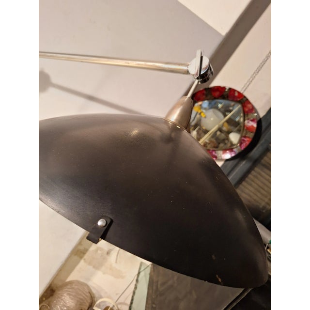 Large Floor Lamp in Chromed Metal with Black Acrylic Glass Lampshade and Travertine Base, 1960s For Sale - Image 17 of 18