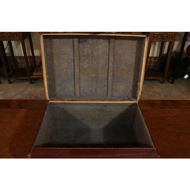 Metal Chinese Red Leather Trunk For Sale - Image 7 of 8