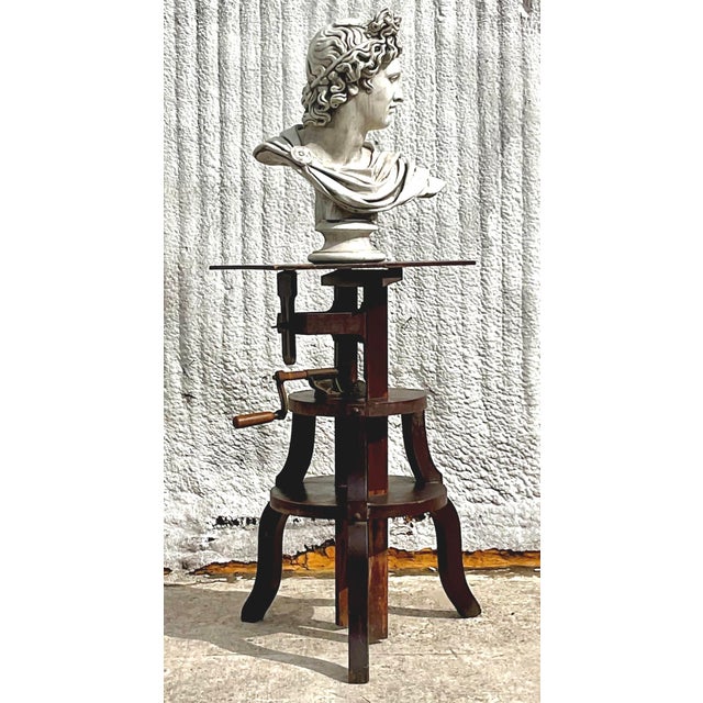 Rustic Vintage Boho Primitive Crank Pedestal For Sale - Image 3 of 8