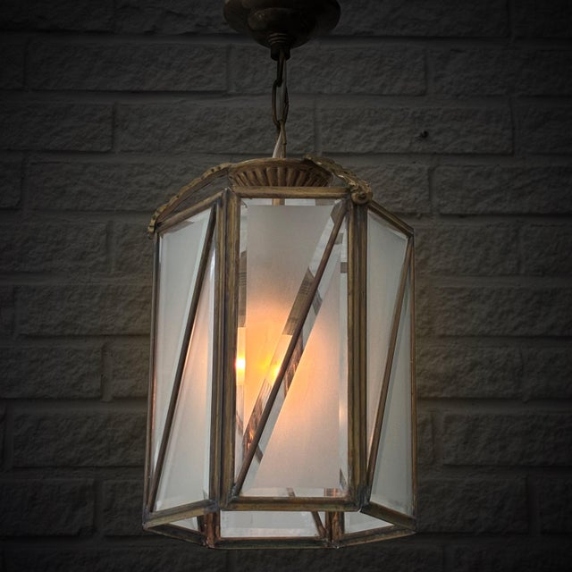 Lantern Pendant Lamp in Brass and Glass by The Malmström Brothers, Sweden, 1920s For Sale - Image 9 of 9