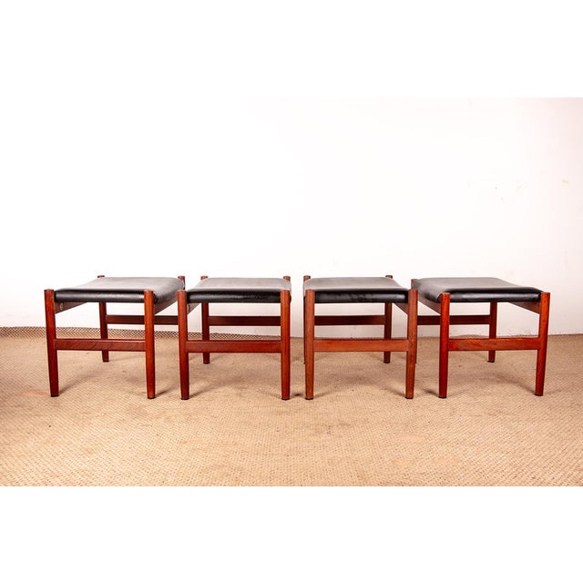 Danish Model 40 Stools in Teak and Black Leather by Hugo Farndsen for Spottrup, 1960s, Set of 4 For Sale - Image 14 of 16