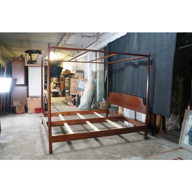 Wood Vintage Harden Furniture Solid Cherry Colonial Pencil Post King Size Tester Bed For Sale - Image 7 of 17