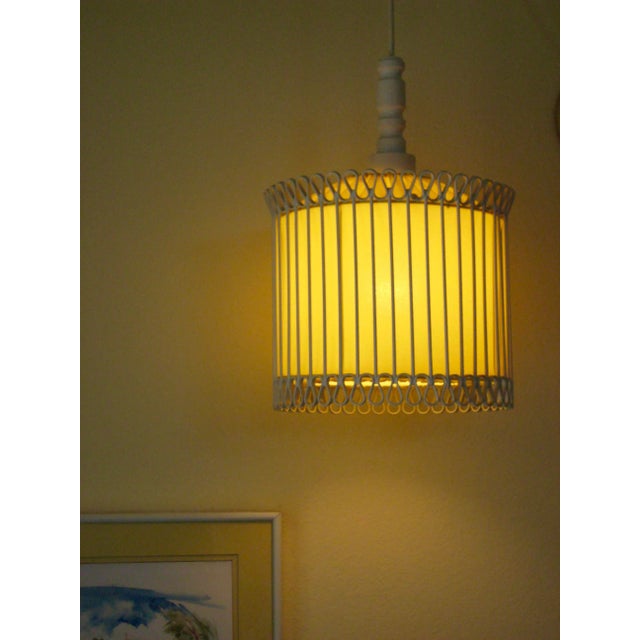 Mid-Century Modern White and Yellow Iron Chandelier For Sale - Image 9 of 11